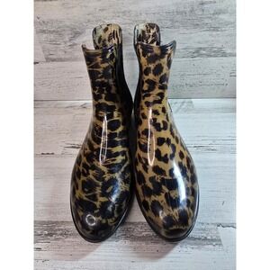 Academy Ltd Womens Leopard Print Chelsea Rain Boots Size 7 Tan Black‎ PVC Ankle
